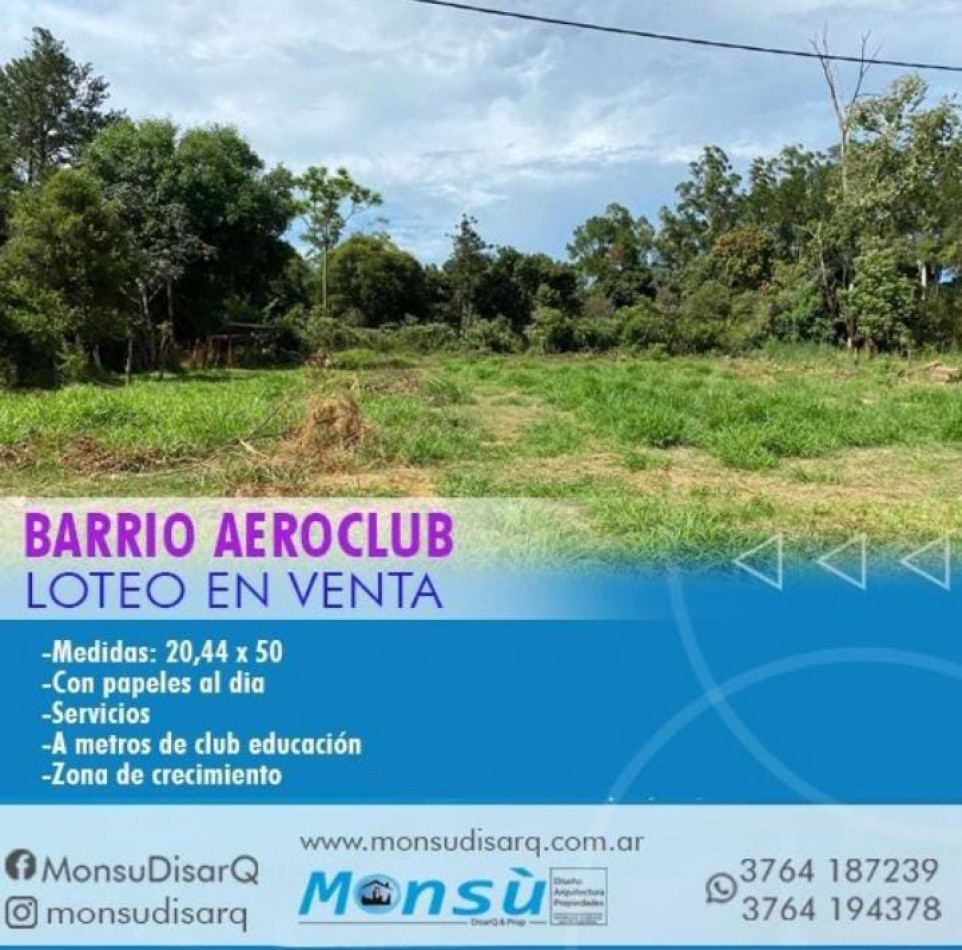 Lote EN VENTA en barrio Aeroclub